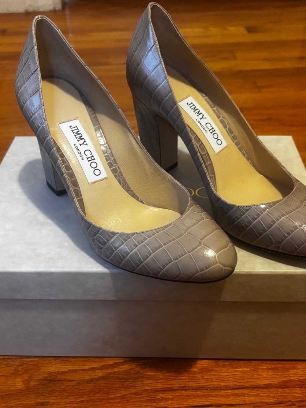 Jimmy Choo Crocodile Embossed Leather in “Sand”